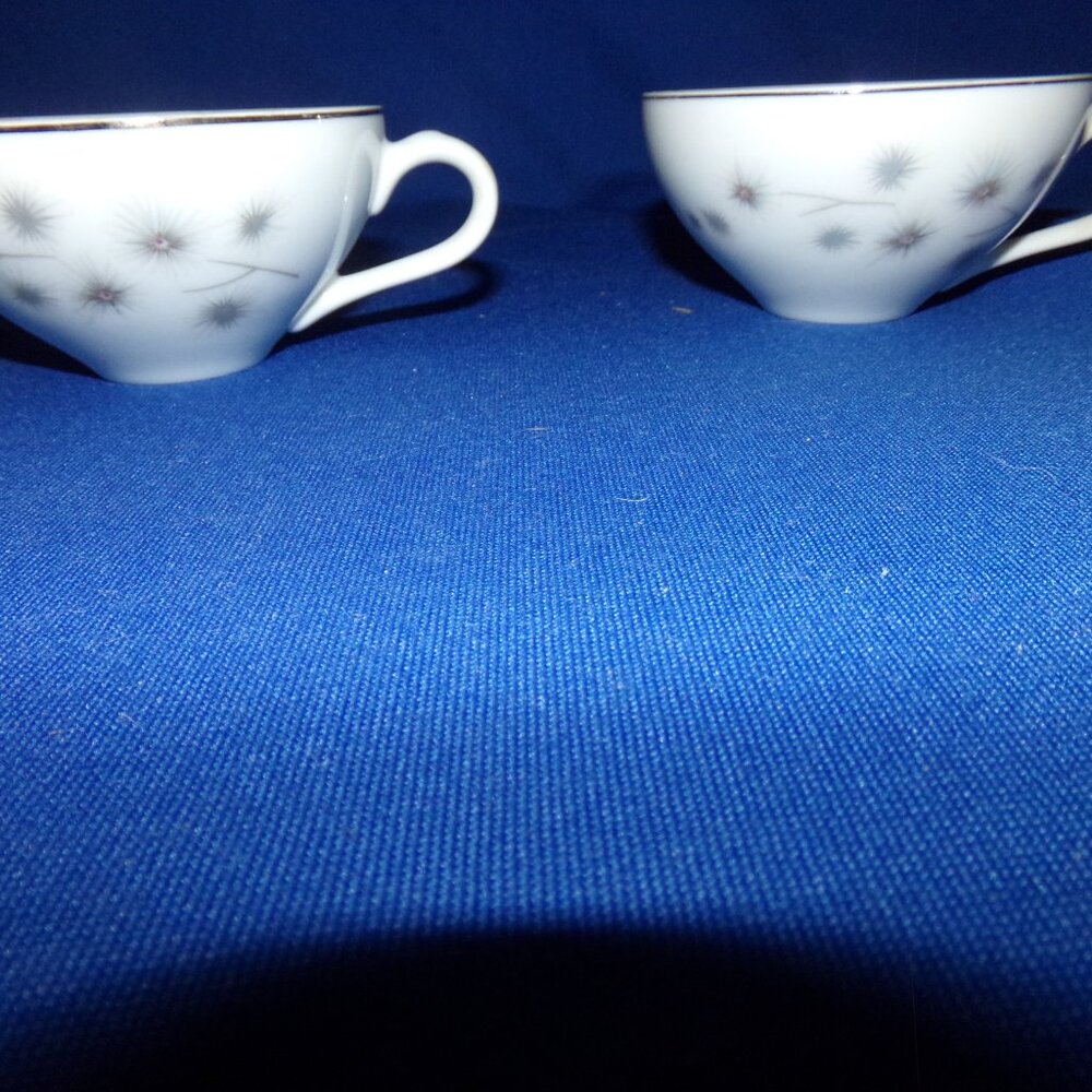 Vintage Creative Platinum Star Burst China Tea Cups - Set of 2